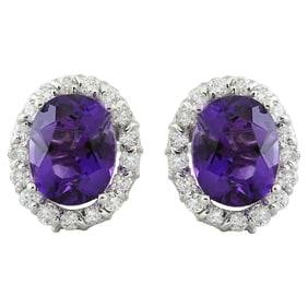 Amethyst Diamond Earrings 14K White Gold