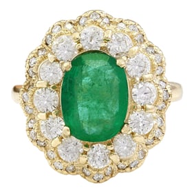Emerald Diamond Ring 14K Yellow Gold