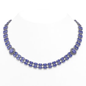 62.77 ctw Tanzanite & Diamond Necklace 14K White Gold