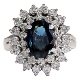 Sapphire Diamond Ring 14K White Gold