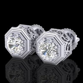 1.07 ctw VS/SI Diamond Solitaire Art Deco Stud Earrings 18k White Gold