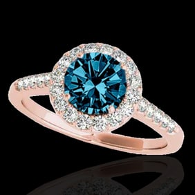1.5 ctw SI Certified Fancy Blue Diamond Solitaire Halo Ring 10k Rose Gold