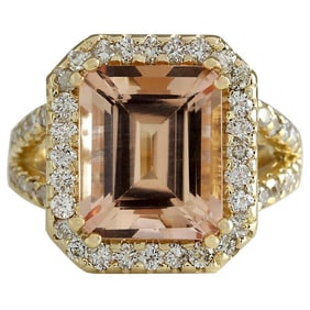 Morganite Diamond Ring 14K Yellow Gold
