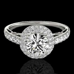 1.65 ctw Certified Diamond Solitaire Halo Ring 10k White Gold