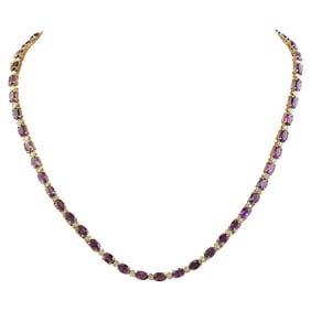Amethyst Diamond Necklace 14K Yellow Gold