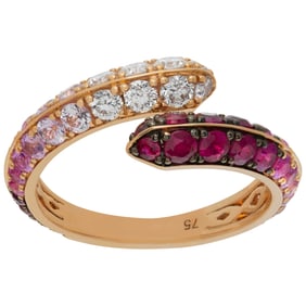 Diamond and pink sapphire crossover ring