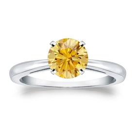 Natural 1.00 CTW Yellow Diamond Solitaire Ring 14K White Gold
