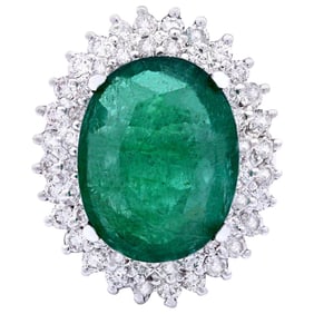 Gorgeous Emerald Diamond Ring 14K White Gold