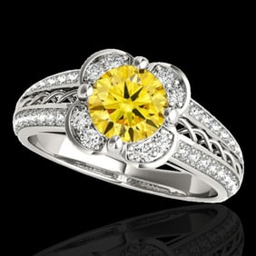 2.05 ctw Certified SI/I Fancy Intense Yellow Diamond Ring 10k White Gold