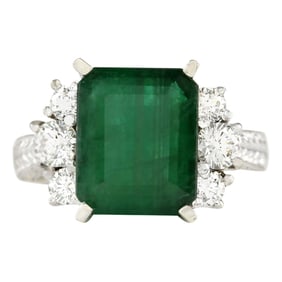 Natural Emerald Diamond Ring In 14
