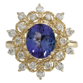 Tanzanite Diamond Ring 14K Yellow Gold