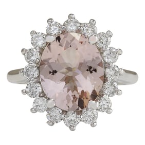 Morganite Diamond Ring 14K White Gold