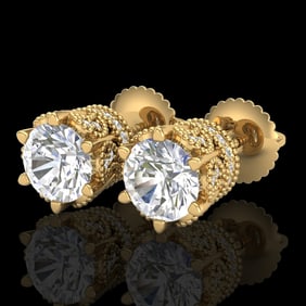 2.04 ctw VS/SI Diamond Solitaire Art Deco Stud Earrings 18k Yellow Gold