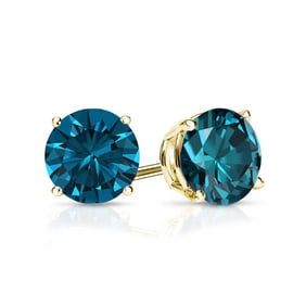 Natural 1.00 CTW Blue Diamond Stud Earrings 18K Yellow Gold