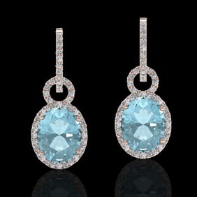 6 ctw Aquamarine & Micro Pave VS/SI Diamond Earrings 14k Rose Gold