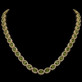 31.1 ctw Tourmaline & Diamond Micro Pave Halo Necklace 10k Yellow Gold