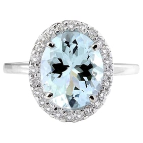 3.55 CTW Aquamarine 14K White Gold Diamond Ring