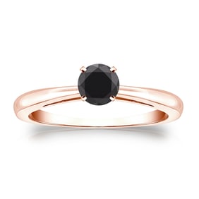 Natural 0.50 CTW Black Diamond Solitaire Ring 18K Rose Gold