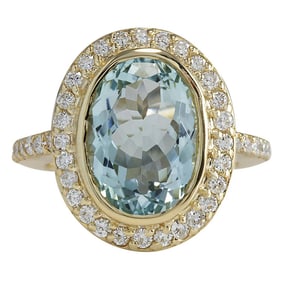 Aquamarine 14K Yellow Gold Diamond Ring