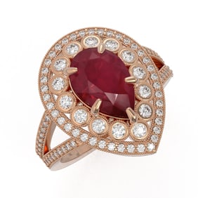 5.12 ctw Certified Ruby & Diamond Victorian Ring 14K Rose Gold