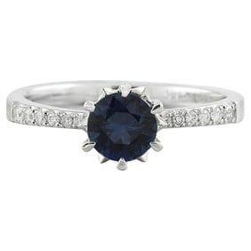Sapphire Diamond Ring 14K White Gold