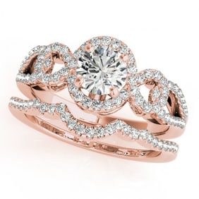 1.55 ctw Certified VS/SI Diamond 2pc Wedding Set Halo 14k Rose Gold