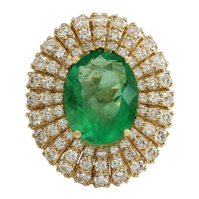 Emerald Diamond Ring 14K Yellow Gold