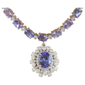 Tanzanite Diamond Necklace 14K White Gold