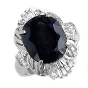 8.07 ctw Blue Sapphire & Diamond Ring 14k White Gold