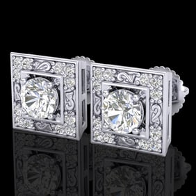 1.63 ctw VS/SI Diamond Solitaire Art Deco Stud Earrings 18k White Gold