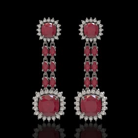 19.88 ctw Ruby & Diamond Earrings 14K White Gold