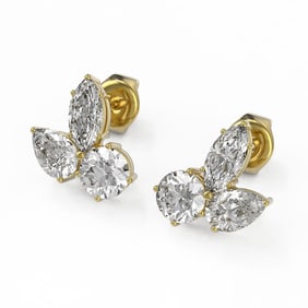 2.75 ctw Mix Cut Diamond Designer Earrings 18K Yellow Gold