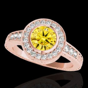 2 ctw Certified SI/I Fancy Intense Yellow Diamond Halo Ring 10k Rose Gold