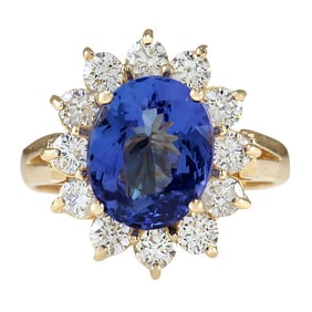 Natural Tanzanite Diamond Ring In 14