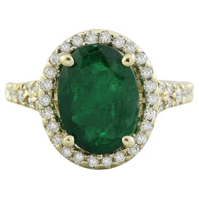 Natural Emerald Diamond Ring in 14