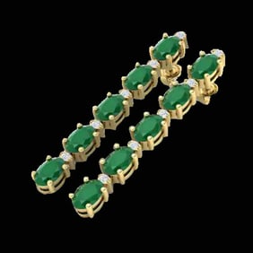 12.36 ctw Emerald & VS/SI Certified Diamond Tennis Earrings 10k Yellow Gold