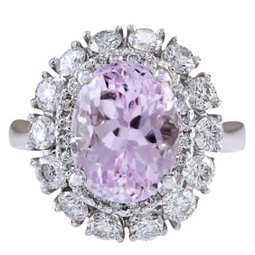 Kunzite Diamond Ring In 14 Karat