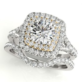 1.82 ctw Certified VS/SI Diamond 2pc Set Solitaire Halo 14k 2Tone Gold