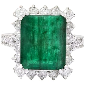 Emerald Diamond Ring 14K White Gold