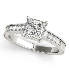 0.95 ctw Certified VS/SI Princess Diamond Antique Ring 18k White Gold