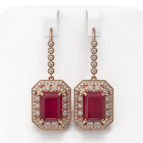 23.79 ctw Certified Ruby & Diamond Victorian Earrings 14K Rose Gold