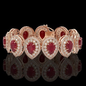 56.04 ctw Certified Ruby & Diamond Victorian Bracelet 14K Rose Gold