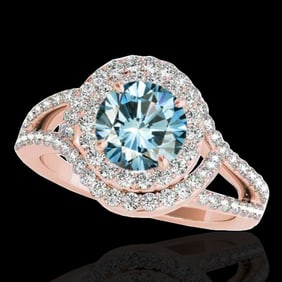 2.15 ctw SI Certified Fancy Blue Diamond Halo Ring 10k Rose Gold