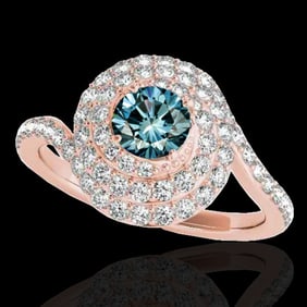 1.86 ctw SI Certified Fancy Blue Diamond Halo Ring 10k Rose Gold