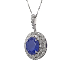 13.75 ctw Sapphire & Diamond Victorian Necklace 14K White Gold