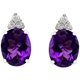 6.02 CTW Amethyst 14K White Gold Diamond Stud Earrings