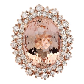 12.85 CTW Morganite 18K Rose Gold Diamond Ring