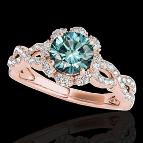 1.69 ctw SI Certified Fancy Blue Diamond Halo Ring 10k Rose Gold
