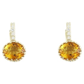 Citrine Diamond Earrings 14K Yellow Gold