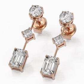 1.85 ctw Emerald Cut Diamond Designer Earrings 18K Rose Gold